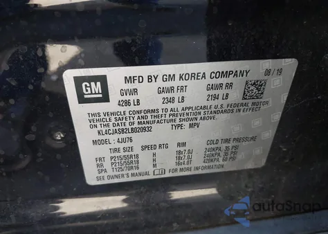 2020 Buick Encore Fwd Preferred из США, поврежденный, VIN KL4CJASB2LB020932